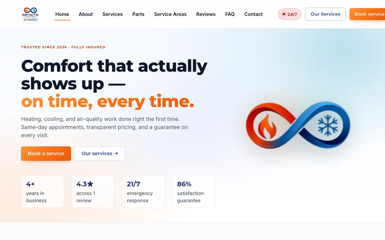 Screenshot of the Infinite Comfort LLC website built by Darsh Tech