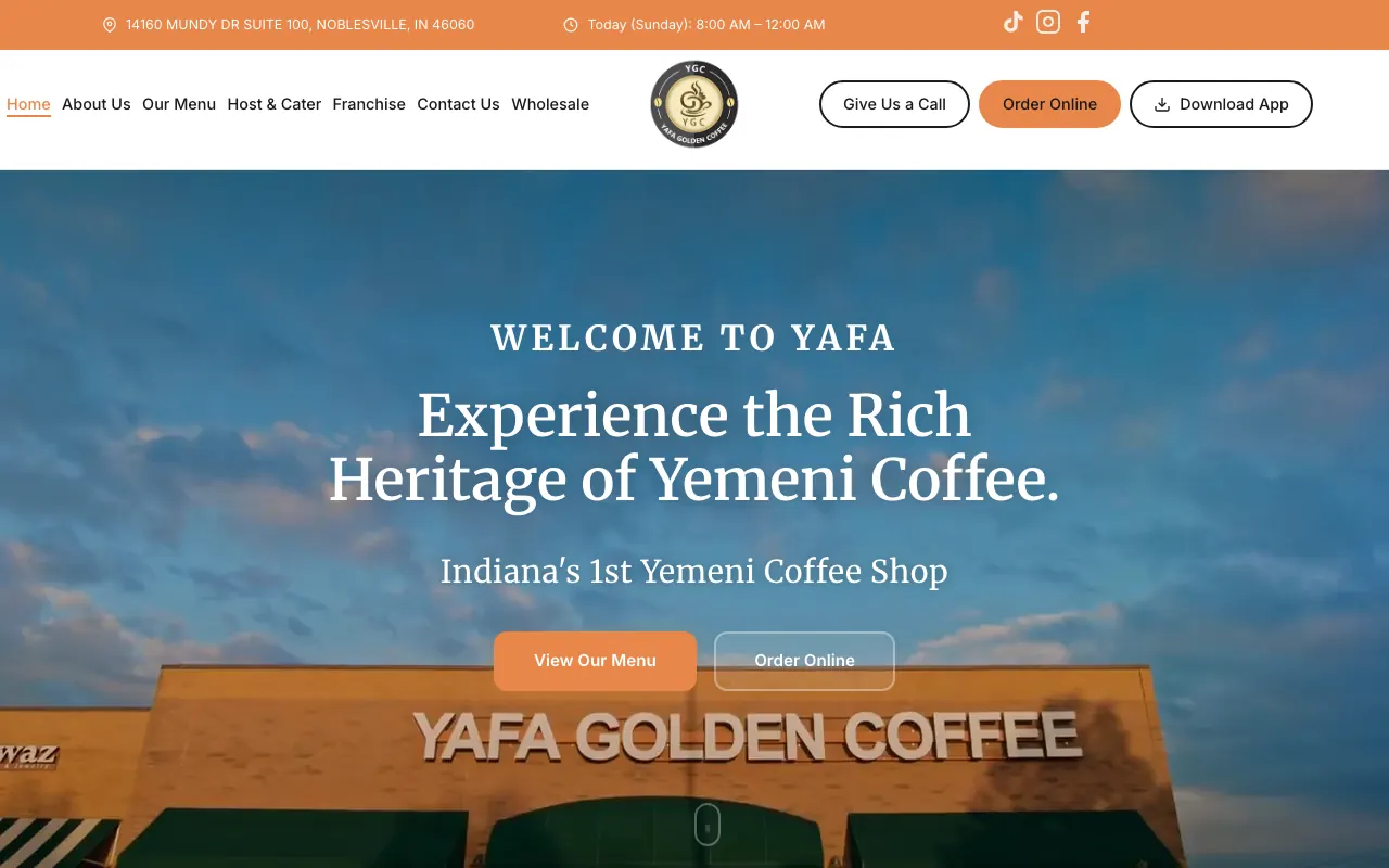 Screenshot of the Yafa Golden Coffee USA website built by Darsh Tech