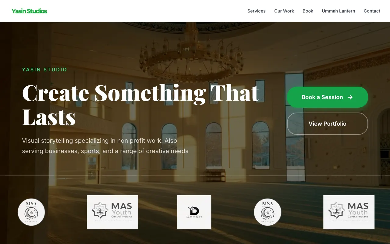 Screenshot of the Yasin Studio website built by Darsh Tech